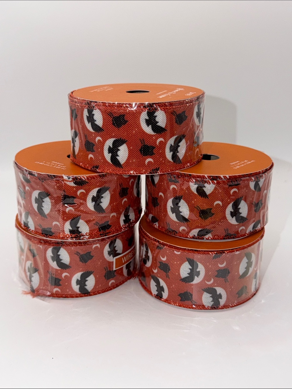 Halloween Full Moon Bat Wired Edge Ribbon Spool Bundle Lot Spooky Crafting - Picture 2 of 5
